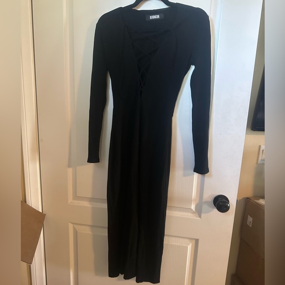 Reformation Dresses & Skirts - Reformation “Edison” Ribbed Black Long Sleeve Dress w/Lace-Up Front Size S